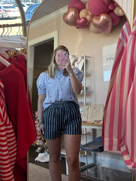 Embroidered Pintuck Puff Sleeve Blouse