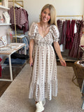 Brown Floral Ruffled Maxi Dress