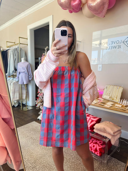 Plaid Cami Dress - cherry/blue
