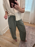 Mint & Taupe Plaid Patch Pocket Pants