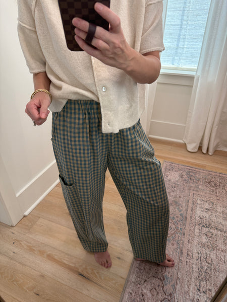 Mint & Taupe Plaid Patch Pocket Pants