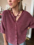Maroon Washed Ribbed Short Sleeve Cardigan