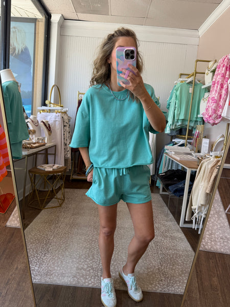 Turquoise Stone Washed Shorts Set