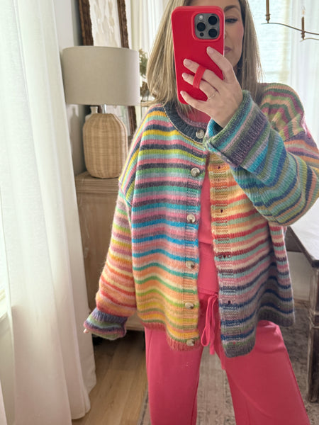 Rainbow button up sweater
