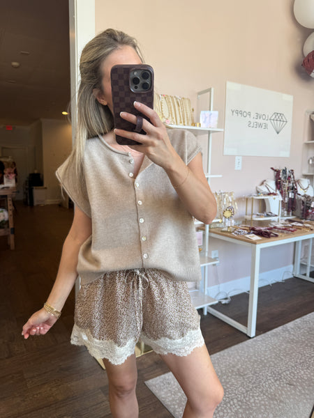 Mint Ditsy Floral  & Lace Shorts