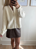 Cream Ribbed Button Front Cardigan