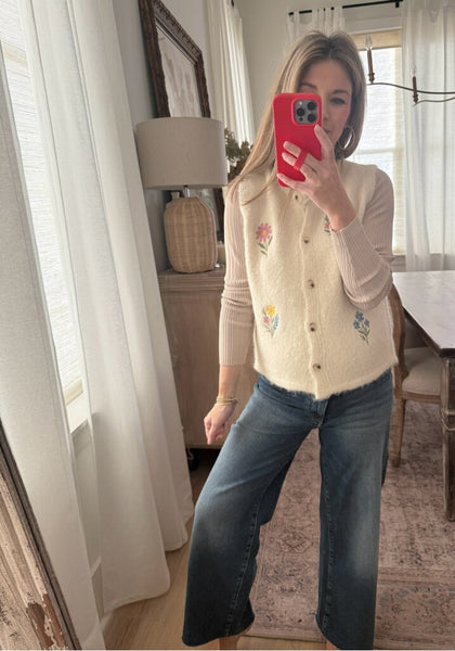 Floral Embroidered Sweater Vest