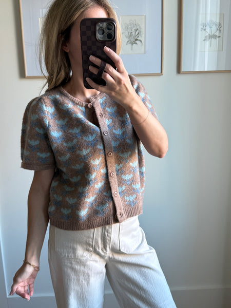 Toast Blue Floral Knit Cardigan