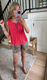 Papaya Pleated Button Up Tank