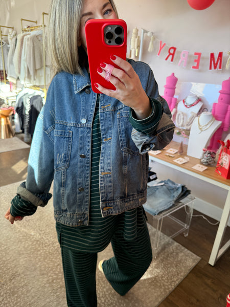 Back pleat jacket - washed denim