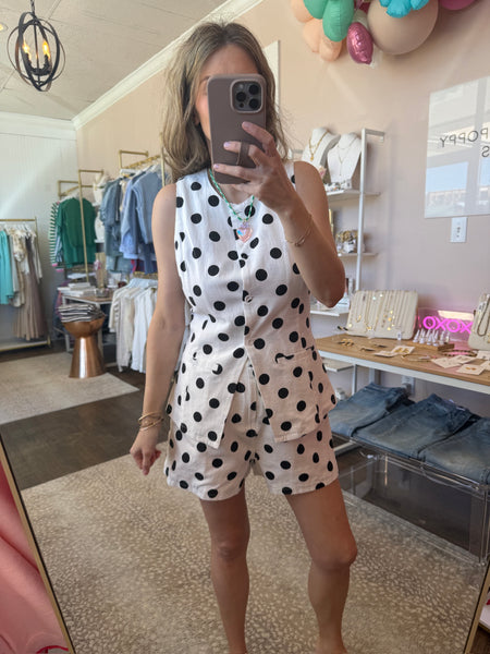 Polka Dot Linen Short Set - 2pcs