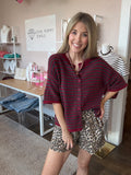 Wine & Charcoal Short Sleeve Sweater