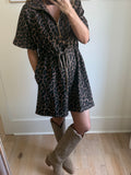 Leopard Drawstring Half-zip Dress
