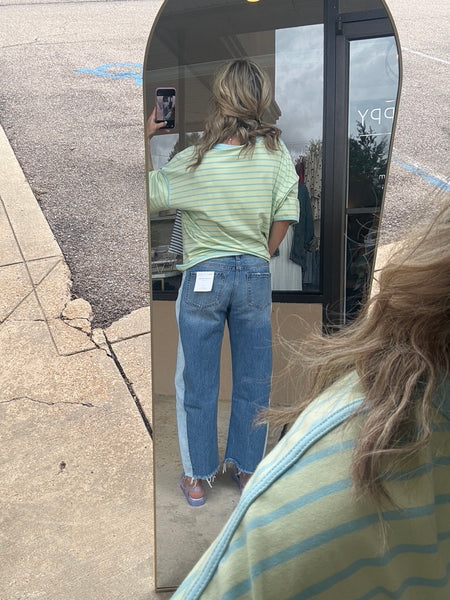 Two Tone  Barrel Denim Pants