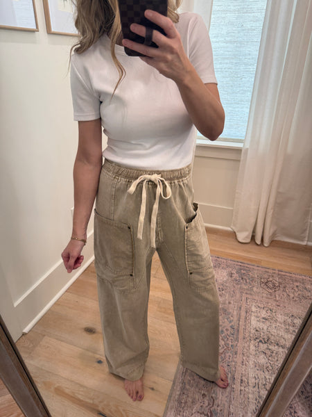 Sand Drawstring Wideleg Pants