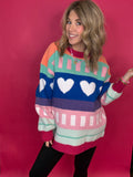 Fuzzy Heart Sweater - Mint Multi *FLASH SALE*