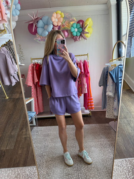 Dusty Purple Scuba Shorts Set - SOLD AS SET
