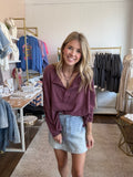 Maroon Raw Edge Henley Top