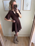 Chestnut Ribbed Knit Collared Dress