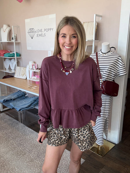 Dark Cherry Peplum Top