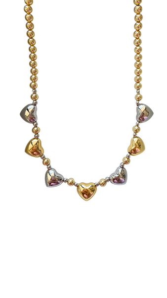 Two-tone Beaded Heart Necklace