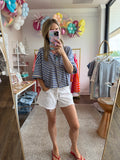 Striped Button Up Crew Tee - Blue