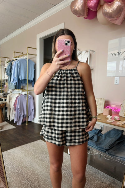 Black/White Gingham Shorts Set - 2pc set