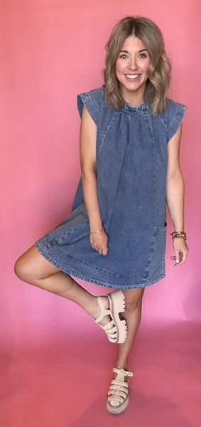 Denim Pleated Dress