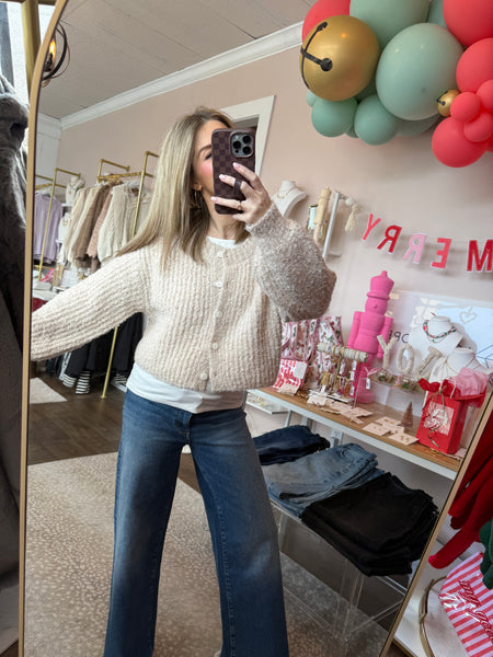 Fluffy Knit Button Up Cardigan Sweater-Alpaca