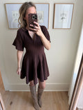 Chestnut Ribbed Knit Collared Dress