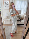 Black and White Striped Skirt Set - 2pcs