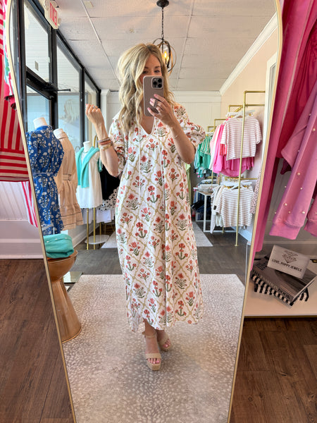 Salmon Floral Midi Dress