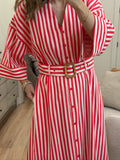 Red Stripe Belted Midi Dress