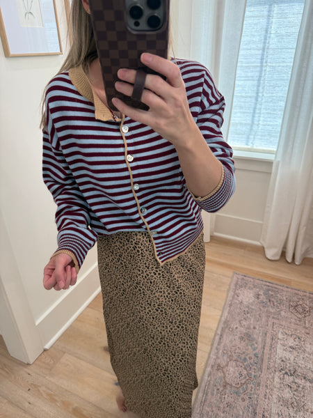 Maroon & Blue Striped Cardigan