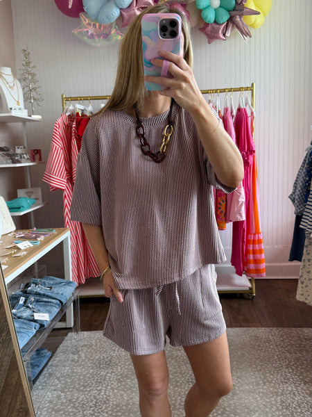 Plum Ribbed Shorts Set - 2pcs
