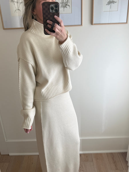 Cream Knit Maxi Skirt Set - 2 pcs