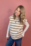 Neutral Stripe Short Sleeve Sweater