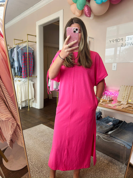 Pink Tee Maxi Dress with Center Seam