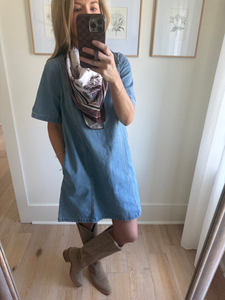 Denim Half-zip Mini Dress