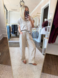 Cream Seam Detail Drawstring Pants