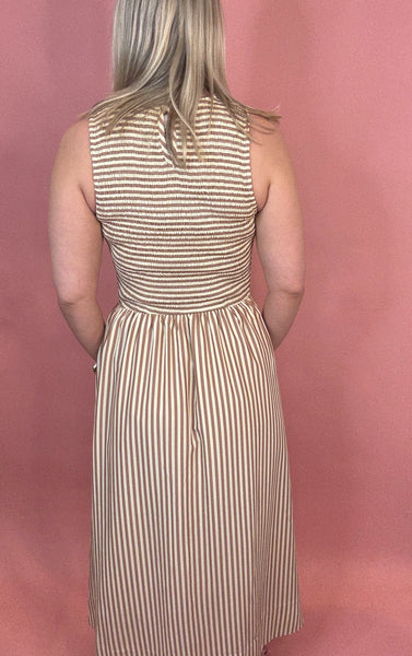 Smocking top striped midi dress