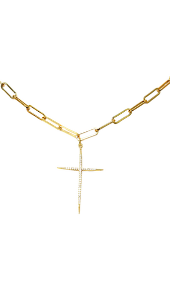 Paperclip CZ Cross Necklace