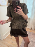 Espresso Satin Lace Trimmed Skirt