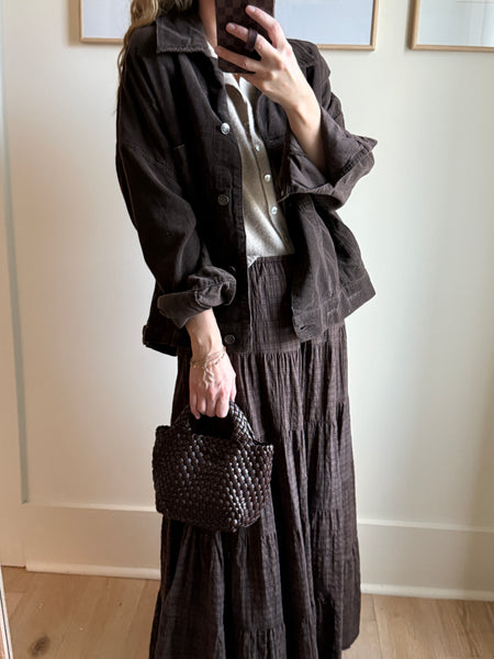 Geometric Woven Tiered Maxi Skirt