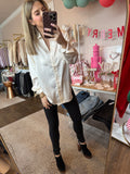 Satin shirt with collar - cream