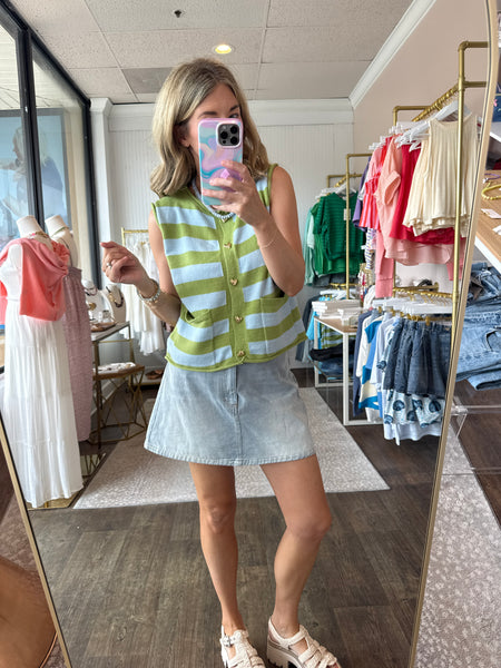 Avocado & Blue Sleeveless Sweater