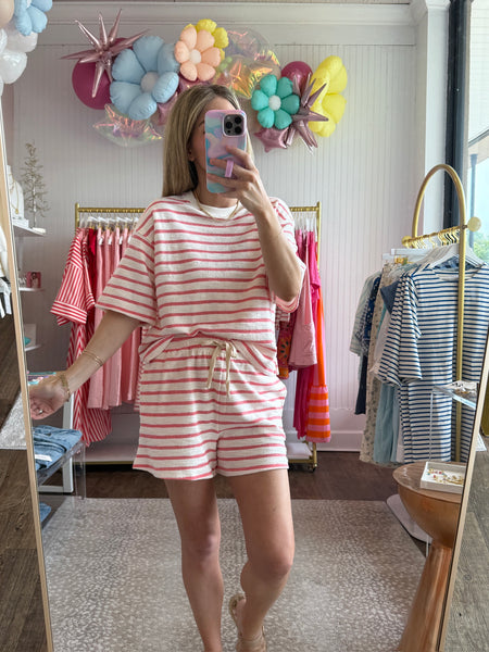 Red Striped Terry Shorts Set - SOLD AS SET