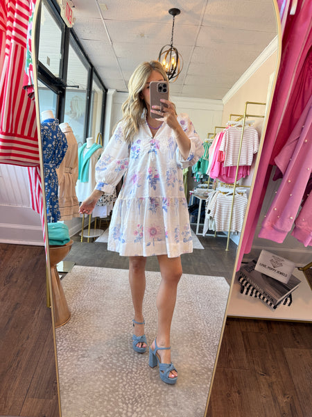 Lavender Eyelet 3/4 Sleeve Dress