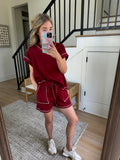 Maroon Contrast Stitch Shorts Set- 2pcs