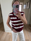 Maroon Sleeveless Stripe Top